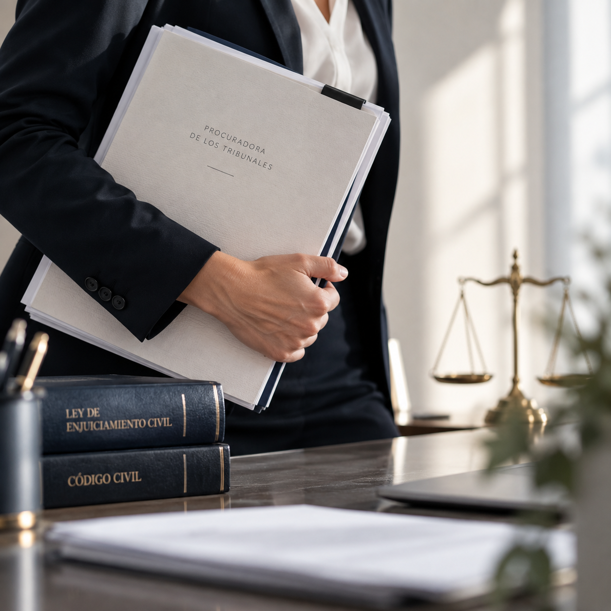 Procuradora en Almería gestionando documentación judicial